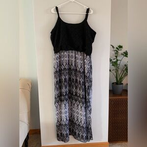 Faded Glory Maxi Dress Sleeveless Black White Geometric Pattern Size XXL 20